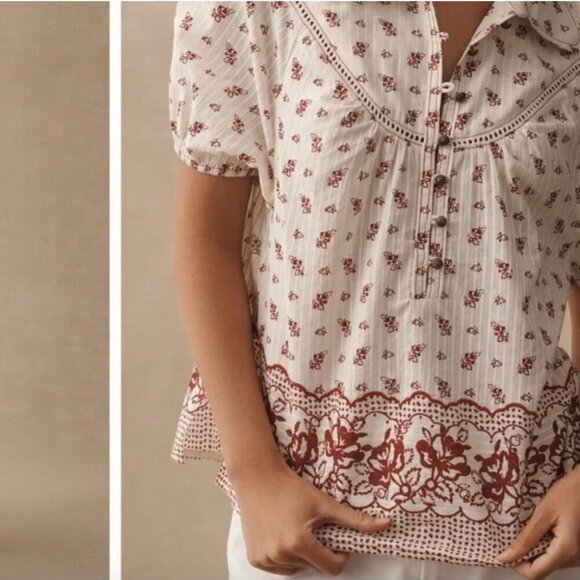 Anthropologie Pilcro Women’s Short Sleeve Popover Blouse Red/white XXS NWT - Picture 2 of 3